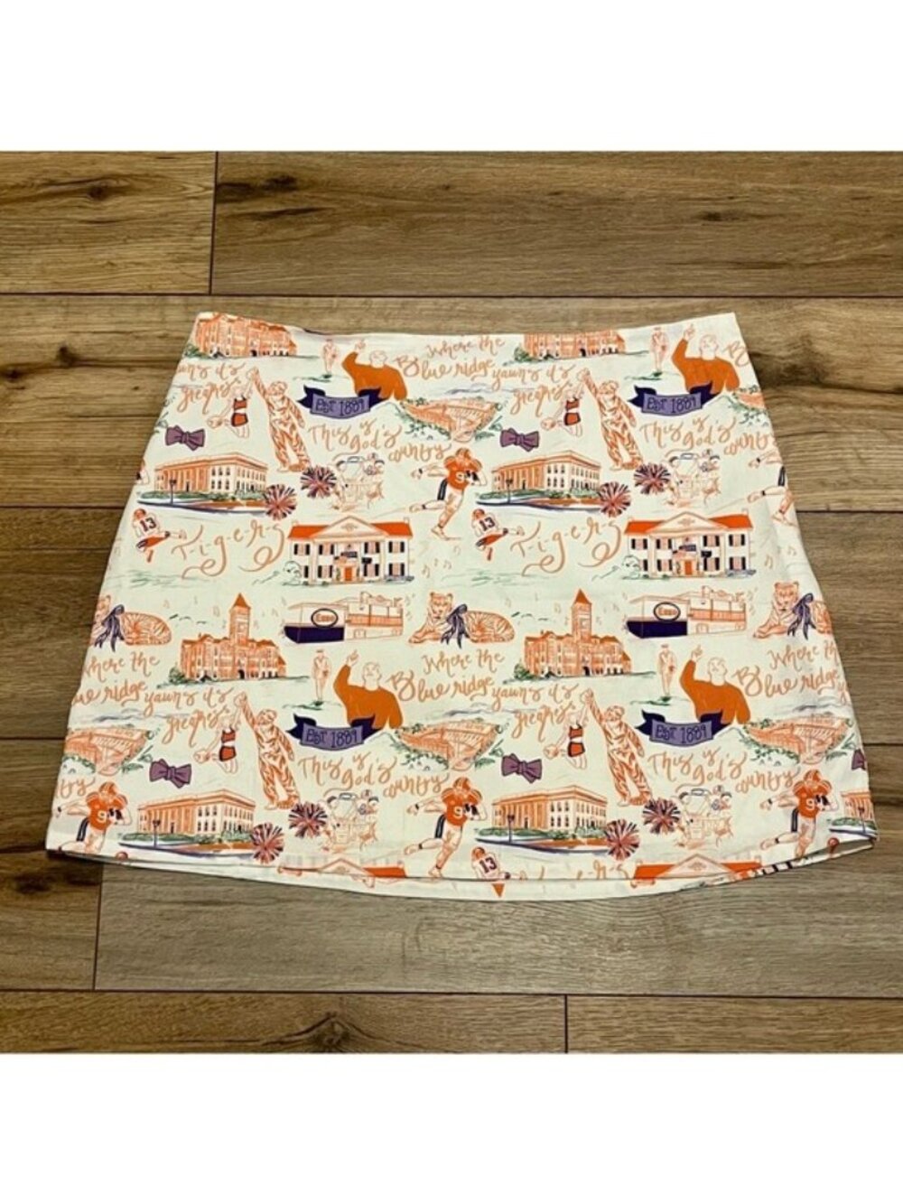 Pittypat's Langley Skirt SZ 12 Side Zip Orange Purple Clemson Tigers Toile